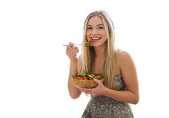 Vibrant Salad Woman Enjoying a Healthy Meal on transparent background