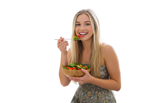 Vibrant Salad Woman Enjoying a Healthy Meal on transparent background - Powered by Adobe