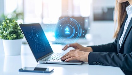 Businessman using smartphone with digital interface concept. Generated image