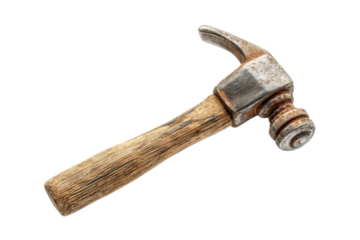 PNG Vintage rusty hammer with wooden handle on black background