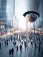 Surveillance camera overlooking a bustling urban scene.