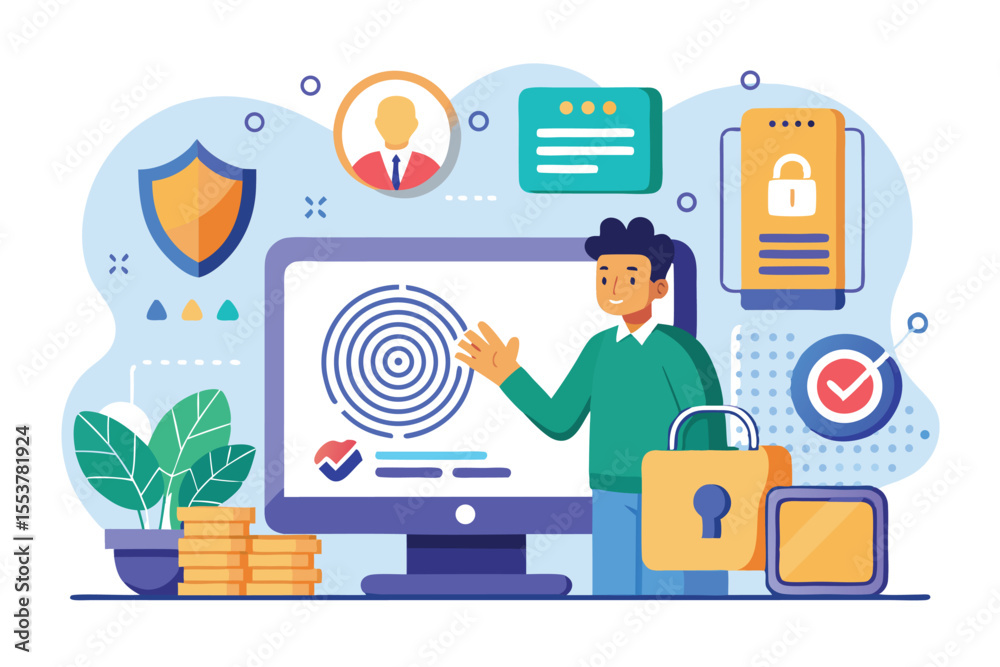 Aufkleber biometric authentication concept showcasing a user-friendly interface with digital security features