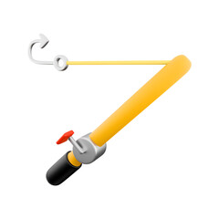 A yellow tool with a hook and a clamp, likely used for securing or holding objects in place.