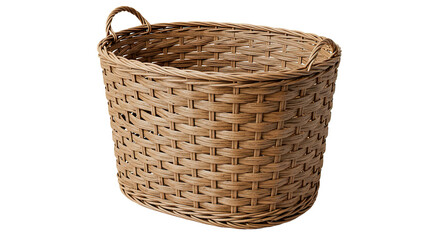 Fototapeta premium A detailed view of a brown woven wicker basket with handles, perfect for storage.