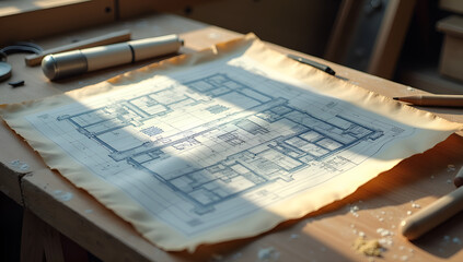 Obraz premium Intricate Designs: A Blueprint in Sunlight