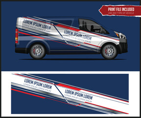 Fototapeta premium Vehicle Wrap Design Template with Red and Blue Graphics