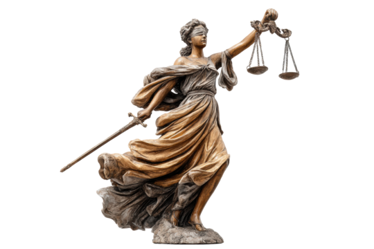 PNG Blindfolded lady justice statue holding scales and sword in flowing robe