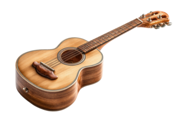 PNG Detailed acoustic guitar on black background with wooden texture and strings