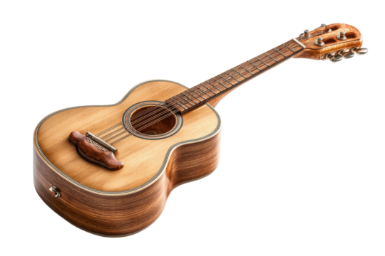 PNG Detailed acoustic guitar on black background with wooden texture and strings