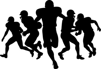 american football, players, silhouette, jump, jumping, ball, sport, team, vector bundle
