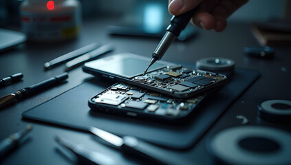 Fototapeta premium Professional Smartphone Repair with LED Focus