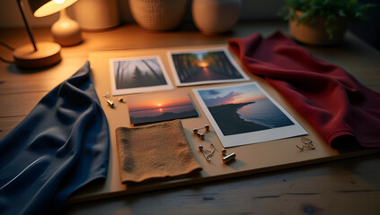 Fototapeta premium Warmly Lit Moodboard with Textures and Nature's Beauty