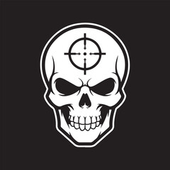 Skull with Crosshair Symbolizing Precision and Mortality, Embodied in Striking Black and White Graphic Design for Edgy Appeal