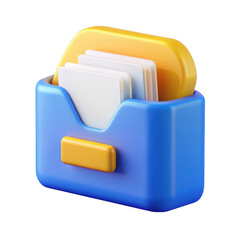 3d rendered blue and yellow card holder with white cards isolated on transparent background