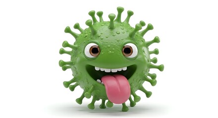 Fototapeta premium Cartoon Virus with Tongue Sticking Out