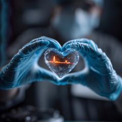 Futuristic Abstract Medical Professional Heart Shape Hands Wearing Surgical Gloves