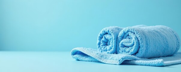 Soft blue towel on crisp white and blue background , aesthetic, summer, background texture