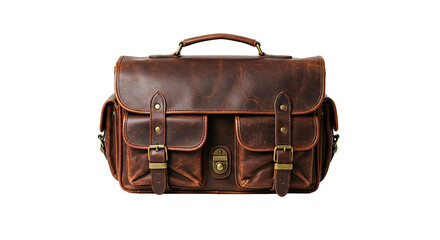 A beautifully crafted brown leather camera bag, exuding vintage charm and style.