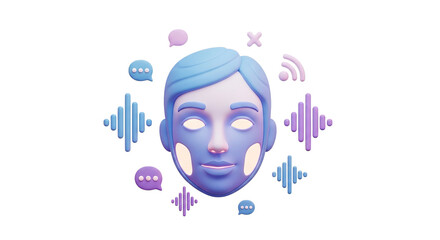 3d Render Ai Face With Communication Icons