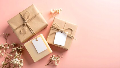Wrapped Soap Bundle with Kraft Paper Wax Seals and Floral Accents on Pink Surface