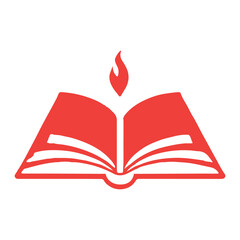Red Book with Flame Icon Vector Symbol of Knowledge, Education, and Enlightenment in Flat Style. Book icon, logo isolated on white background, vector illustration