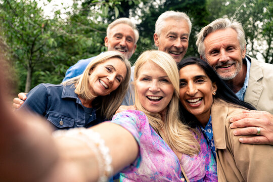 Senior group old buddies reunion in London