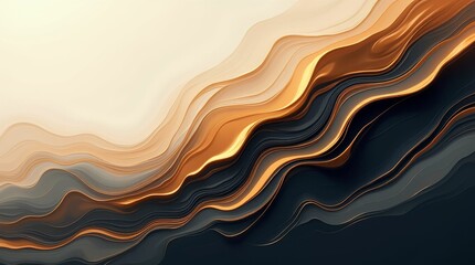 Abstract art featuring flowing golden and black waves creating a dynamic and luxurious visual effect