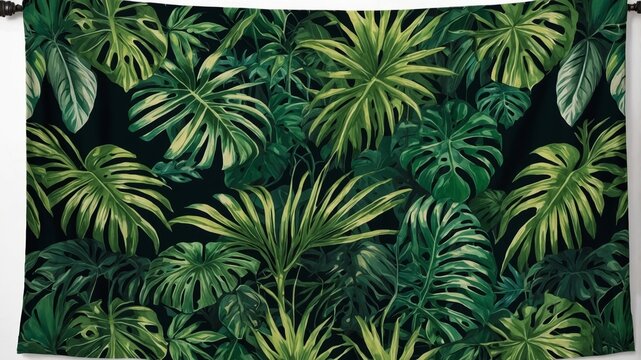 Fototapeta Lush Tropical Foliage Design With Vibrant Leaves Against a Dark Background Creating a Natural and Vibrant Atmosphere in Decor
