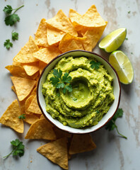 Creamy Guacamole with Tortilla Chips and Lime
