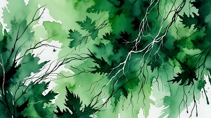 Deep forest green and misty silver watercolor with natural ink veins give an earthy, grounded atmosphere