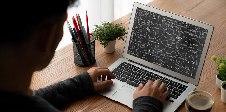 Mathematic equations and modish formula on computer screen showing concept of science and education - Powered by Adobe