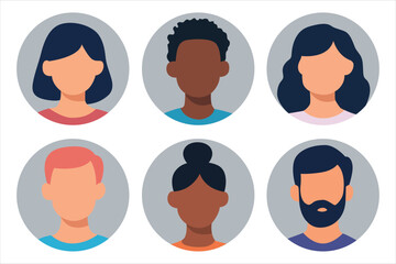 Avtar Diverse group of people in colorful circles with different professions icons and objects