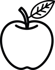 Detailed Black and White Apple Sketch Line Art with Leaf - Clean Outline Drawing for Fruit, Food, and Nature Concepts