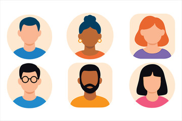People with blank faces avatar set different skin color hair and clothes