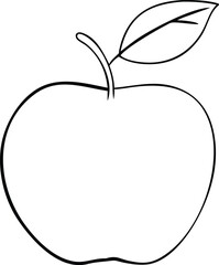 Simple Apple Line Art Illustration with Detailed Leaf - Clean Black Outline Vector for Healthy Food and Nature Designs