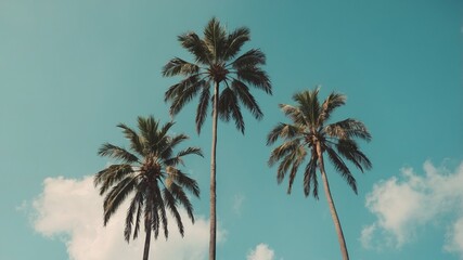 Tall Palm Trees Reaching Towards a Clear Blue Sky With Scattered Clouds in a Tropical Landscape During Daylight Hours