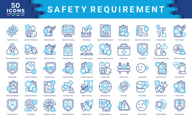 Safety Requirement icon collection. Simple color outline vector illustrations.