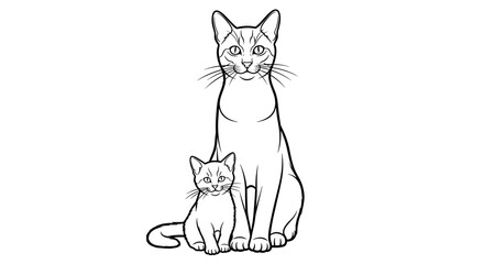 Cute mother cat and kitten sitting together showcasing tenderness and affection