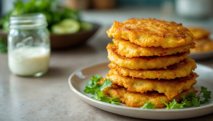 Fried Green Tomatoes Stacking – Golden-fried slices layered on a plate, a southern comfort food classic with crisp edges and rustic charm