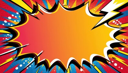 Obraz premium dynamic comic style background with bold color gradients, zigzag shapes, lightning bolts, and halftone textures, designed to convey energy, speed, and excitement.