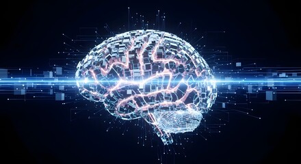 Digital Brain Illustration with Glowing Lights