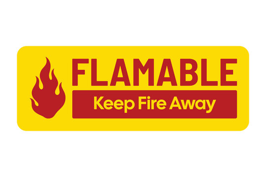 Flammable Warning Sign with Flame Icon and Keep Fire Away Message – Yellow and Red Hazard Signage – High Quality VectorialStock Image