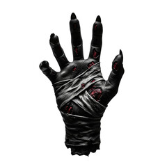 Black Zombie Hand Wrapped in Bandages on Isolated transparent background png. generated with AI