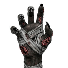Black Zombie Hand Wrapped in Bandages on Isolated transparent background png. generated with AI