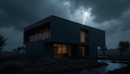 Glossy Black House in Stormy Surroundings