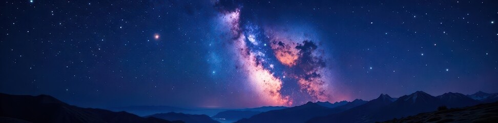 Naklejka premium Celestial Night Sky with Glowing Stars and Milky Way , universe, space