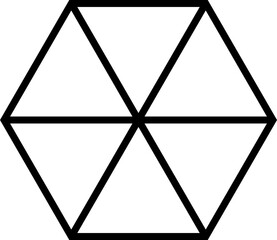 Polygon shape with thick edges divided into six internal triangle sections through radiating straight lines.