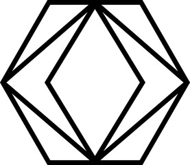 Polygon surrounded by a thick stroke enclosing an asymmetrical abstract figure within its interior.