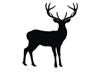 deer silhouette, vector illustration of black deer silhouette isolated on white background