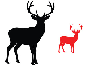 Deer silhouettes set, vector illustration, black deer silhouette icon pack